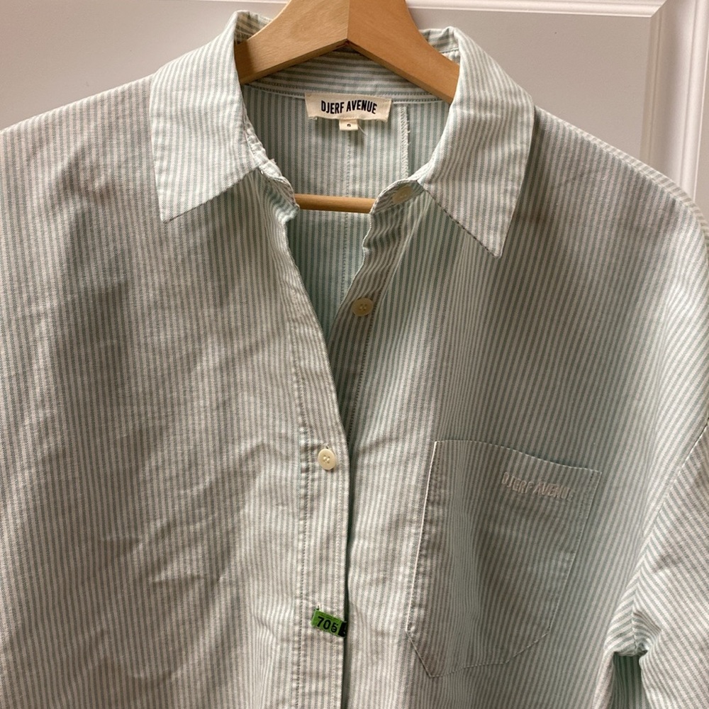Djerf Avenue Breezy Shirt Green Stripe Button Down Size Small - Picture 8 of 14